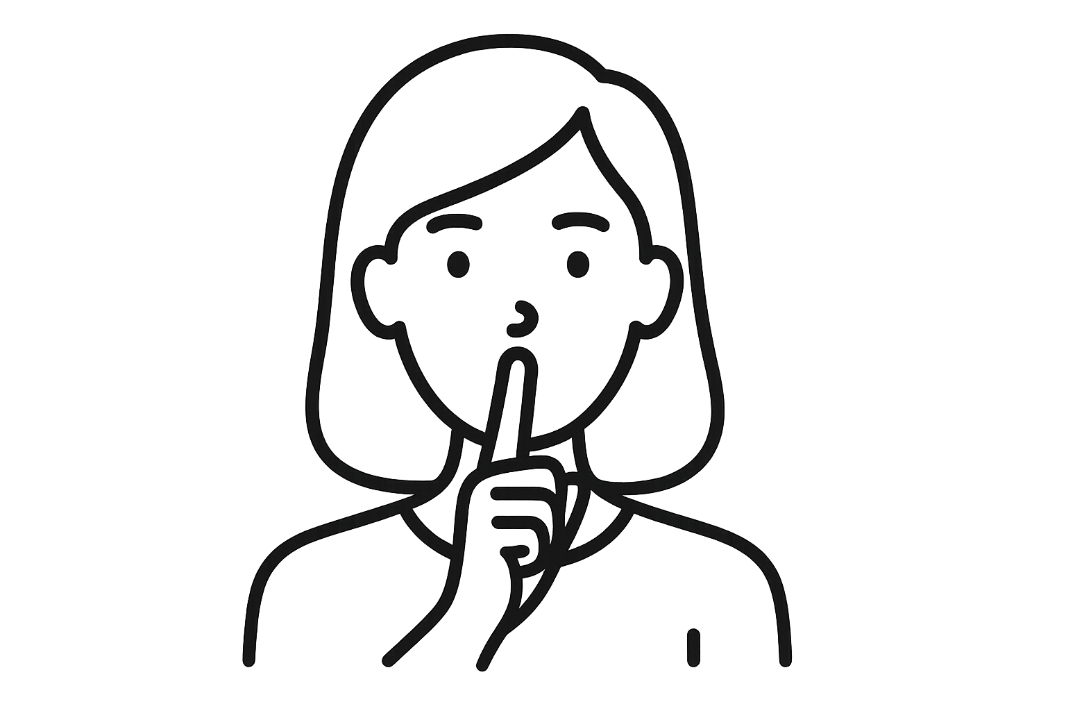 icon style woman saying shh with finger to lip, no background