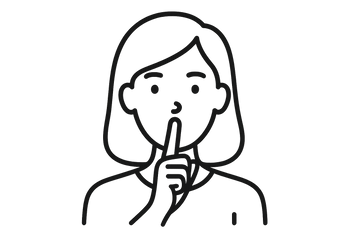 icon style woman saying shh with finger to lip, no background